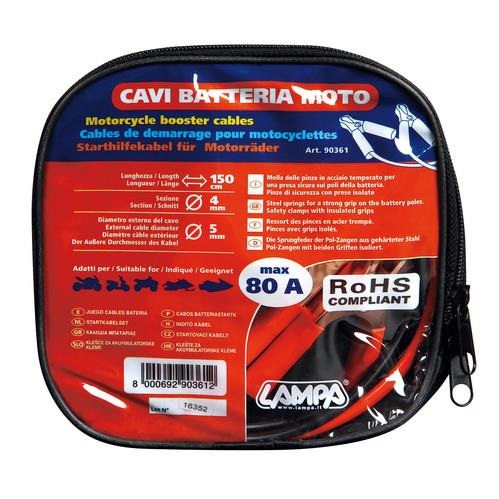Lampa 90361 Cavi Batteria Moto 12V - Lunghezza 150 cm, Sezione Ø 4 mm2, Pinze di Sicurezza