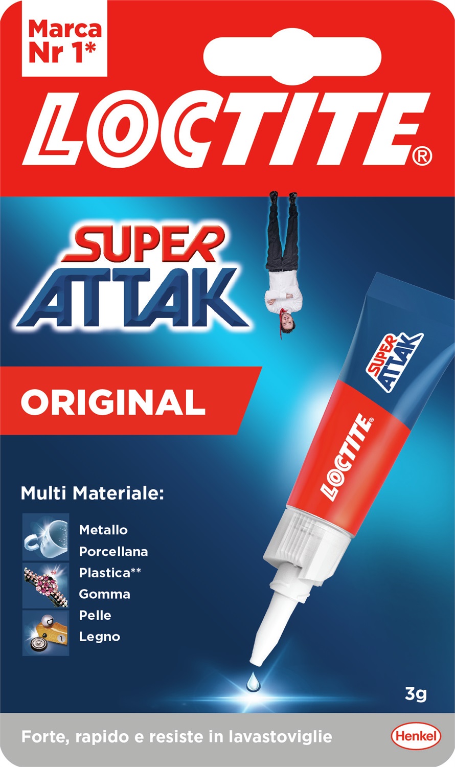 Loctite Colla Super Attak Original 3g - Adesivo Universale Istantaneo Trasparente con Tripla Resistenza