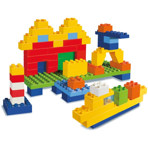 Androni Giocattoli Unico Plus - Cestino Mattoncini Colorati 120 Pz, Compatibili con Altri Mattoncini, Dimensioni 35x19x19 cm, Made in Italy