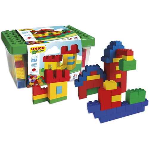 Androni Giocattoli Mattoncini Colorati Compatibili - Set da 250 Pezzi con Cestino Contenitore e Base per Costruzioni