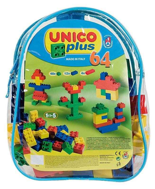 Androni Giocattoli Zaino Piccolo con 64 Mattoncini Unico Plus Compatibili con Duplo