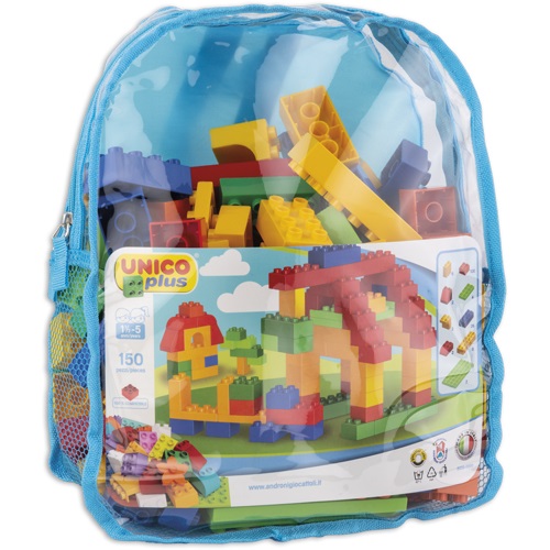 Androni Giocattoli Zaino Medio Unico Plus con 150 Mattoncini Colorati per Costruzioni