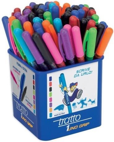 Tratto 1Uno Grip Penna a Sfera 1 mm Assortiti - Barattolo da 60 Pezzi con Impugnatura Antiscivolo