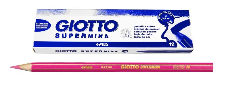 Giotto Supermina Rosa Fluo - Matita Colorata 3,8 mm - Confezione da 12 Pezzi - Mina Extra-Large di Qualità Superiore