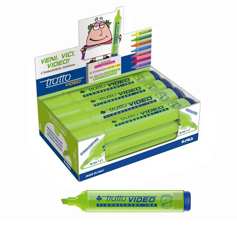 FILA Evidenziatore Tratto Video Lime Punta Scalpello 1-5 mm Inchiostro Universale a Base Acqua - Conf. 12 Pezzi