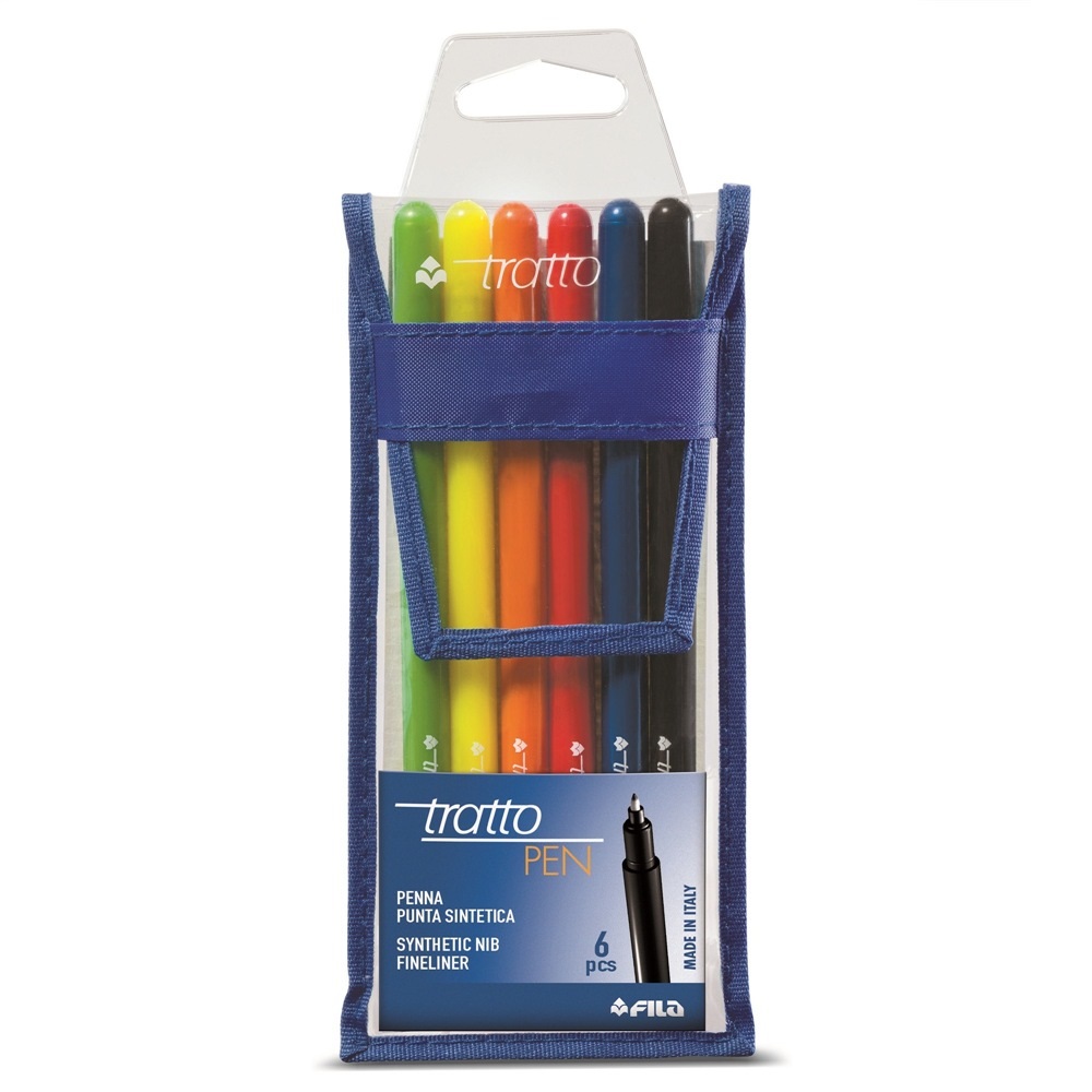 Tratto Pennarello Fineliner 807800 - Punta 0,5 mm - Busta da 6 Colori Assortiti - Inchiostro a Base d'Acqua - Punta Sintetica Indeforabile