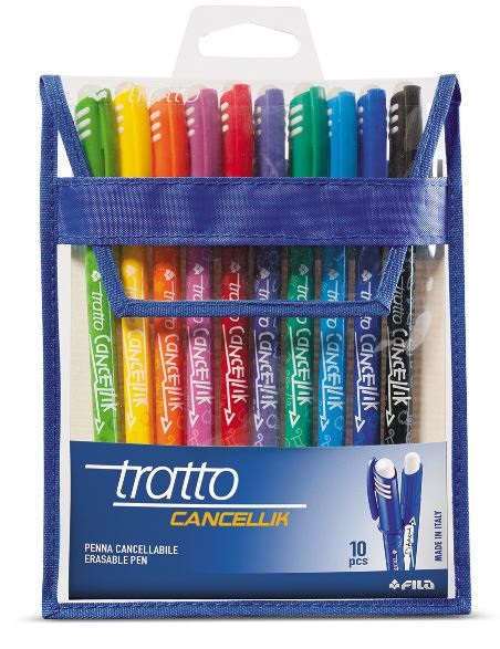 Tratto Cancellik Penne a Sfera Cancellabili 1 mm - 10 Colori Assortiti con Doppia Gomma