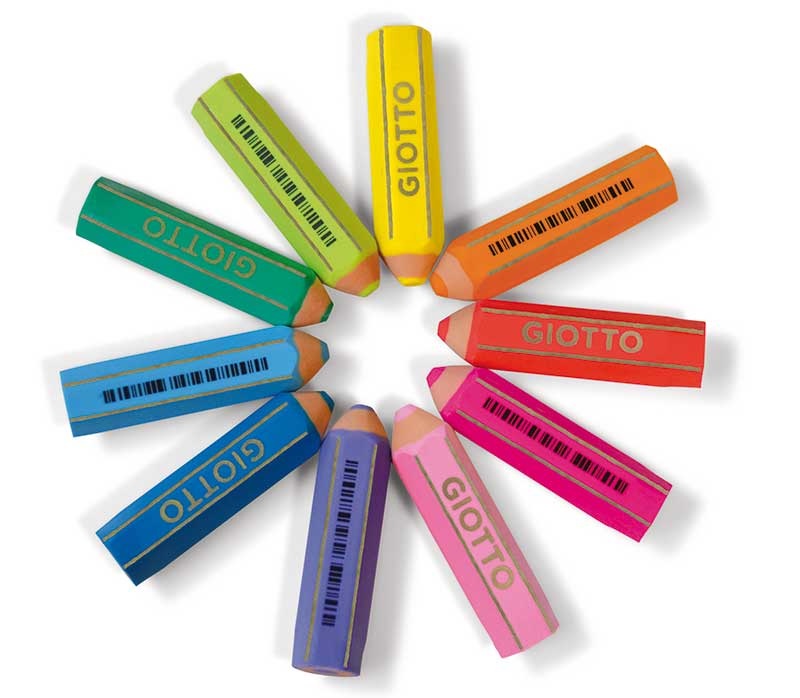 Giotto Happy Gomma - Gomma per cancellare a forma di matita, 40 pz, colori assortiti: Blu, Corallo, Fucsia, Verde, Lillà, Lime, Arancione, Rosa, Turchese, Giallo