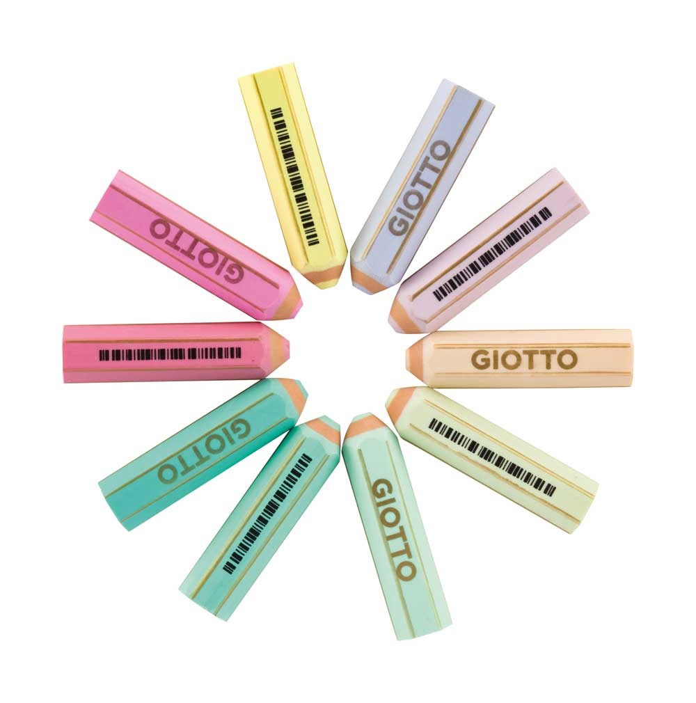 Giotto Happy Gomma - Gomma per cancellare a forma di matita, colori assortiti pastello, confezione da 40 pz