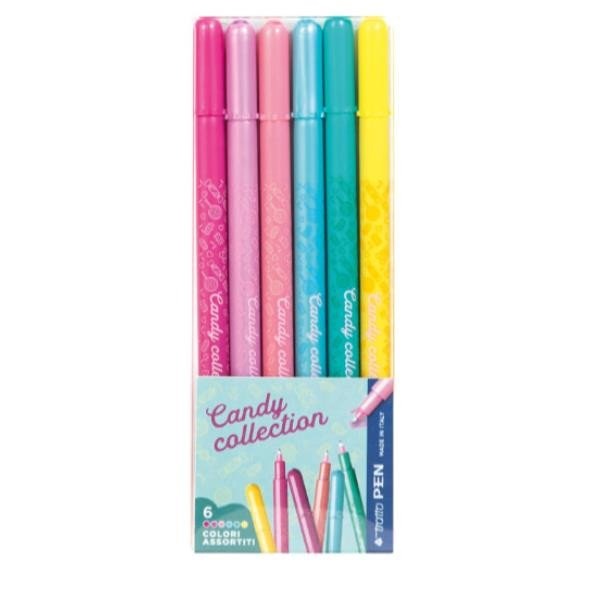 Tratto Pen Candy Collection - Pennarelli a punta sintetica, 6 colori assortiti in astuccio appendibile