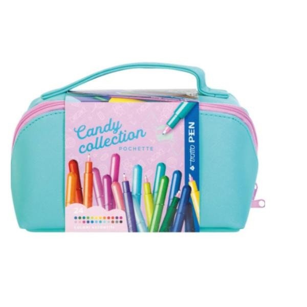 Tratto Pen Candy Collection Pochette - 24 Penne-Pennarello Colorate con Punta Sintetica e Design Candy World