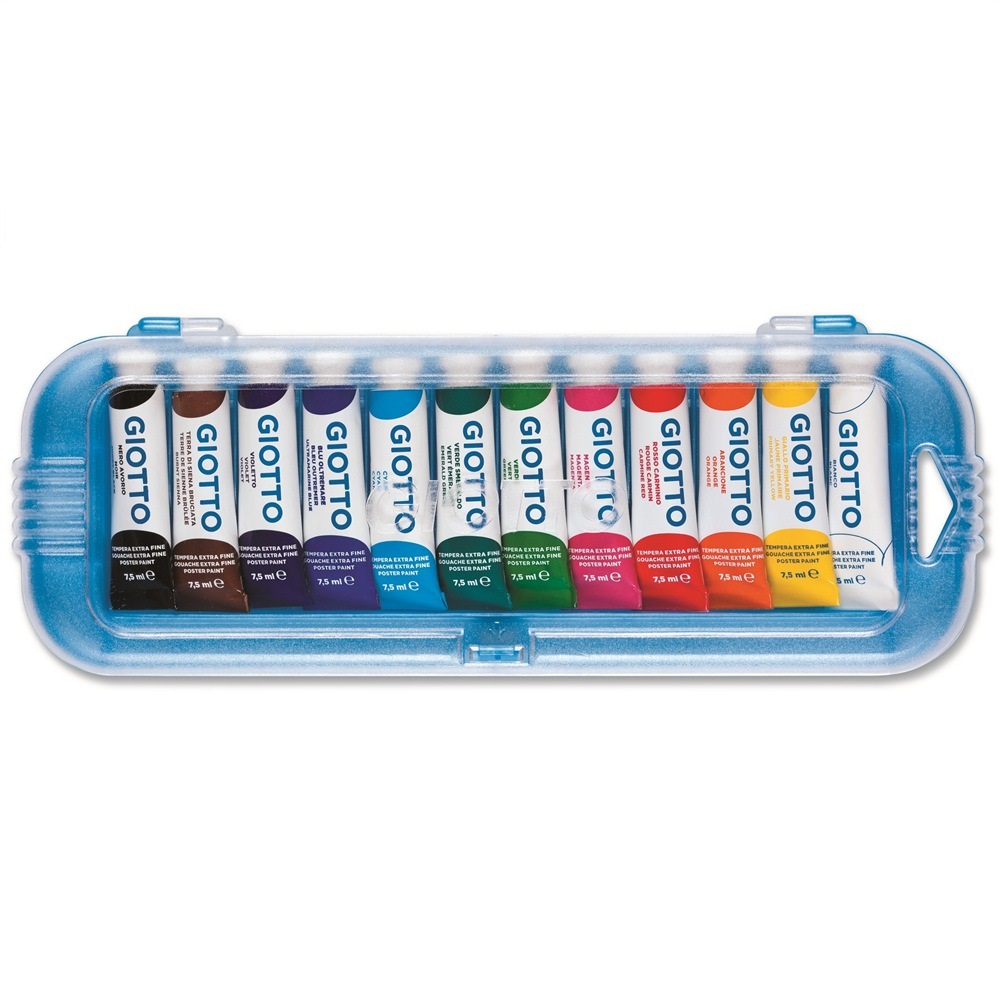 Giotto Tempera Extra Fine - Astuccio da 12 tubetti da 7,5 ml, colori assortiti, pigmenti di qualità superiore