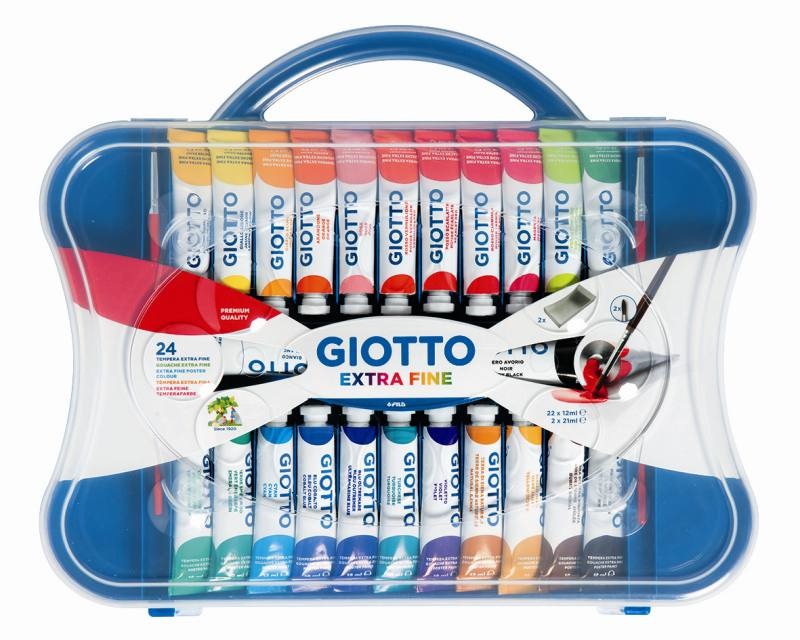 Giotto Valigetta con 24 Tubetti di Tempera Ultrafine 12 ml 2 Pennelli - Densa, Coprente e Ricca di Pigmenti