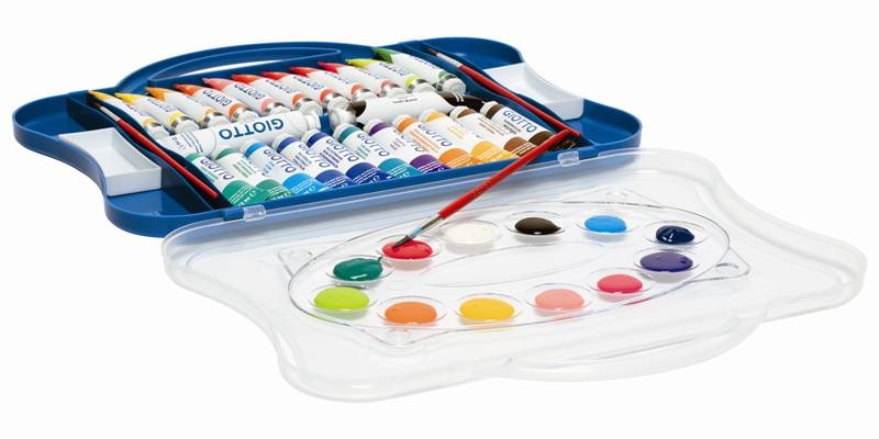 Giotto Valigetta con 24 Tubetti di Tempera Ultrafine 12 ml 2 Pennelli - Densa, Coprente e Ricca di Pigmenti