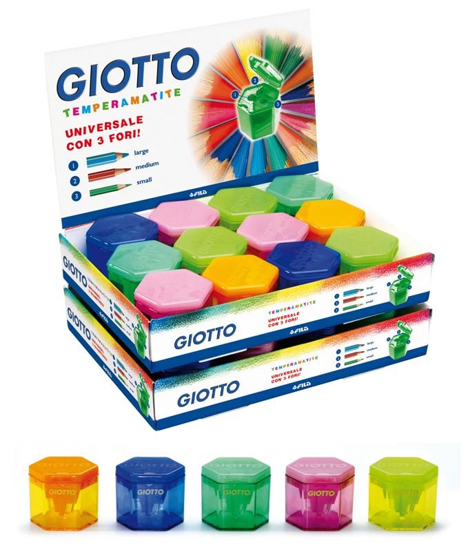 GIOTTO Temperamatite Universale a 3 Fori con Serbatoio - Colori Assortiti - Cod. 233000