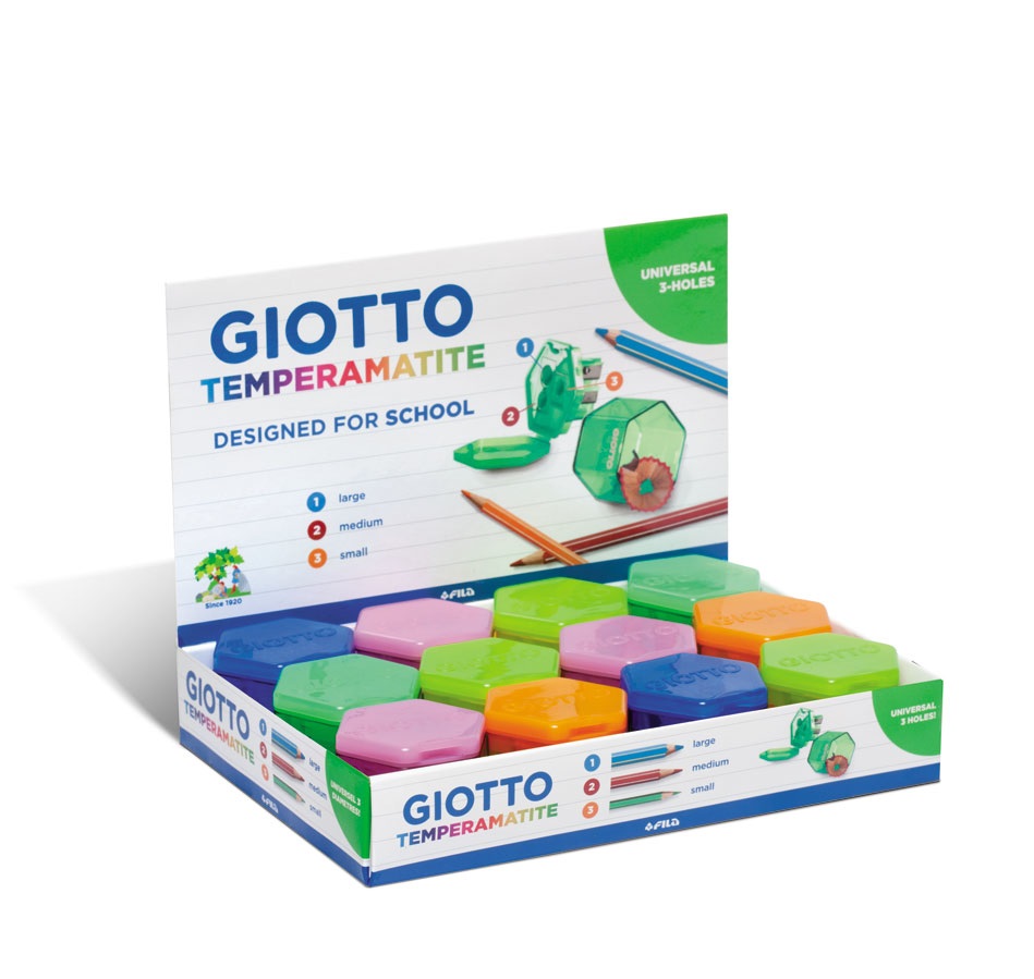 Giotto Temperamatite Manuale 3 Fori Multicolore con Serbatoio - Confezione da 24
