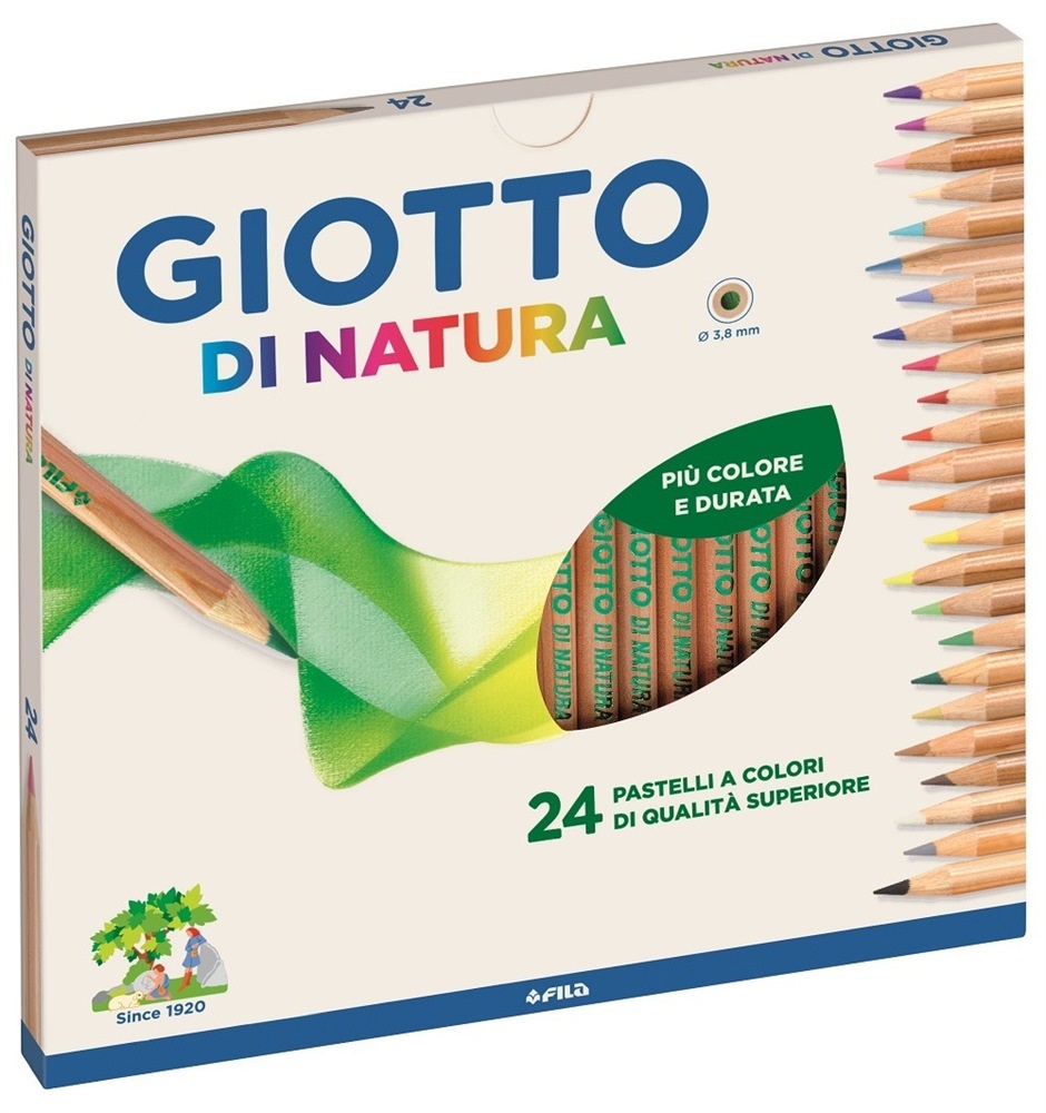Giotto Di Natura Pastelli Colorati - Astuccio da 24 Pezzi, Mina 3,8 mm in Legno di Cedro, Colori Vivaci e Brillanti