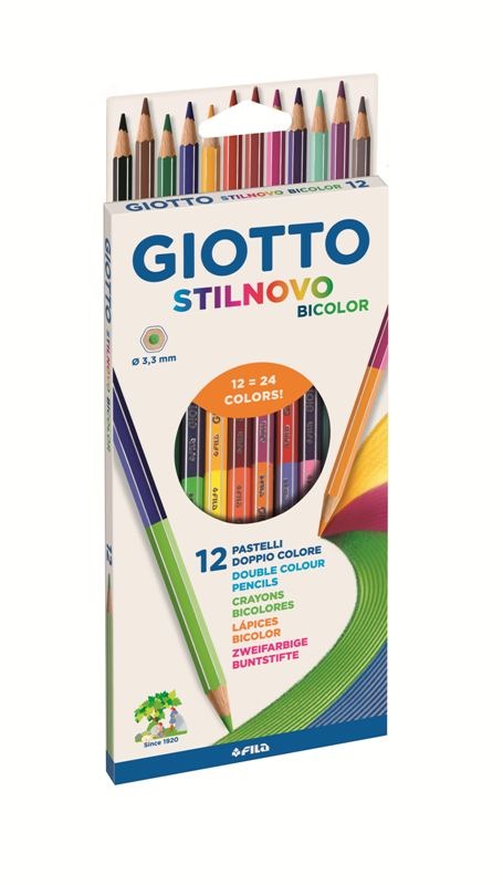 Giotto Stilnovo Pastelli Bicolore - Astuccio da 12 Colori Assortiti con Mina da 3,3 mm