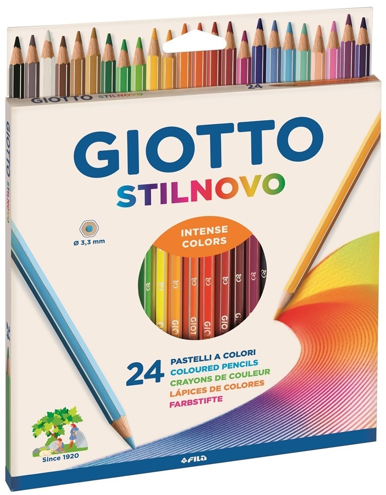 Giotto Stilnovo Pastelli Colorati 24 Colori - Astuccio Appendibile, Mina 3,3 mm, Sezione Esagonale