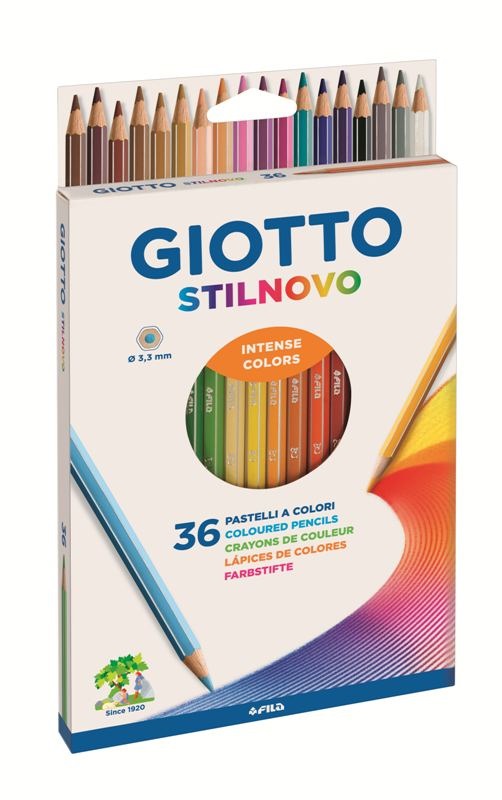 Giotto Stilnovo Pastelli Colorati - Astuccio da 36 Colori, Mina 3,3 mm, Forma Esagonale, Facili da Temperare