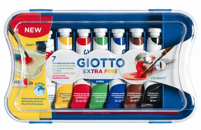 Giotto Tempera Ultrafine 12 ml - Confezione da 7 Tubetti Assortiti con Pennello