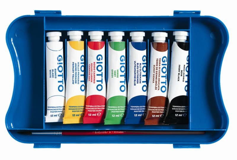 Giotto Tempera Ultrafine 12 ml - Confezione da 7 Tubetti Assortiti con Pennello
