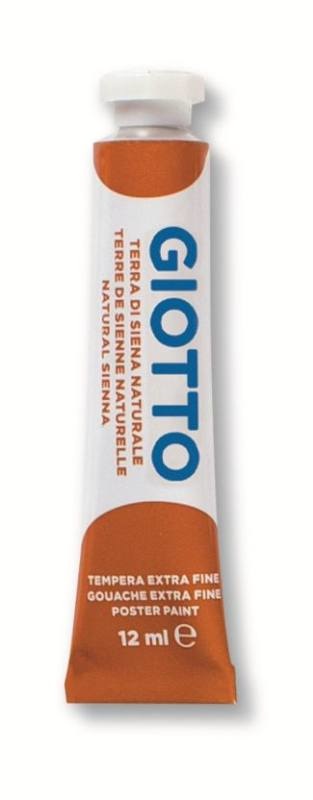 Giotto Tempera Tubo 12 ml Terra di Siena Naturale - Ultrafine, Densa e Coprente, Confezione da 6 Pezzi