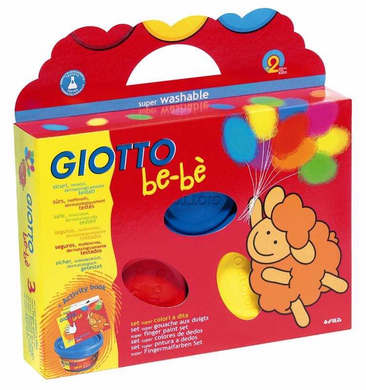 Giotto Bebè Set Colori a Dita - 3 Barattoli da 100 ml (Rosso, Blu, Giallo) - Sicuri e Dermatologicamente Testati, Età 2