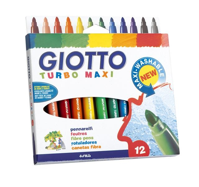 Giotto Turbo Maxi Pennarelli Azzurro Cielo 12 pz - Punta Grossa 5 mm, Facili da Impugnare, Ottima Lavabilità