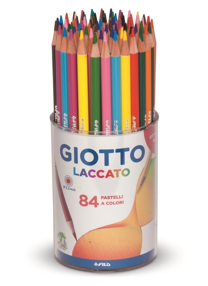 Giotto Pastelli Colorati Laccati - Barattolo da 84 Pezzi, Mina 3,3 mm, Lunghezza 18 cm