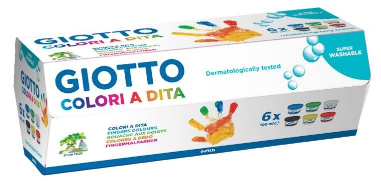 Giotto Colori a Dita - 6 Barattoli da 100 ml - Tempere Assortite per Bambini - Lavabili e Morbide
