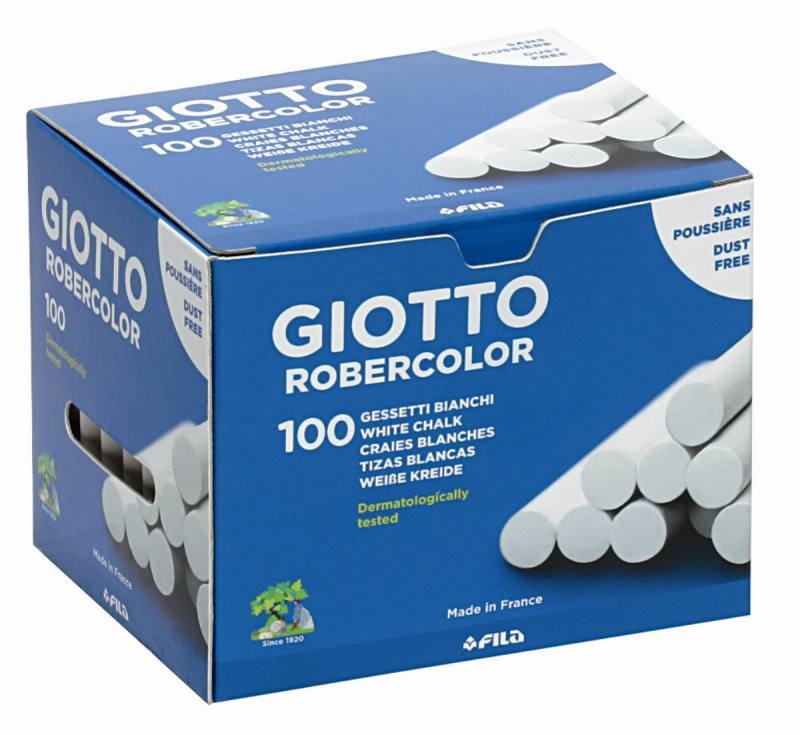 Giotto Robercolor Gessetti Bianchi - Astuccio da 100 Gessetti Tondi - Diametro 10mm, Lunghezza 80mm, Non Polverosi e Dermatologicamente Testati