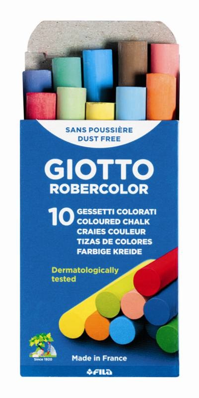 Giotto Robercolor Gessetti Tondi Colorati - Scatola da 10 Pezzi - Lunghezza 80mm, Diametro 10mm, Non Polverosi, Dermatologicamente Testati