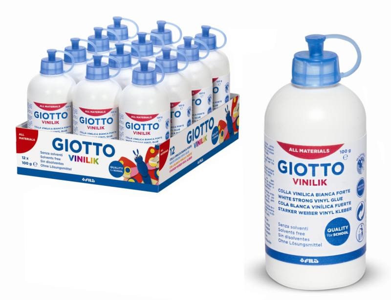 Giotto Colla Vinilica Vinilik 100 g - Bianco - Confezione da 12 Pezzi - Essicca Rapidamente e Diventa Trasparente
