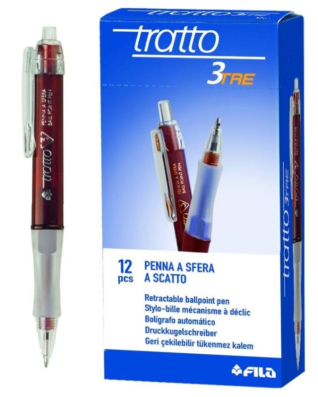 F.I.L.A. Penna a Sfera a Scatto Tratto 3 Rosso - Punta 0,5 mm - Fusto Triangolare - Confezione da 12 Pezzi