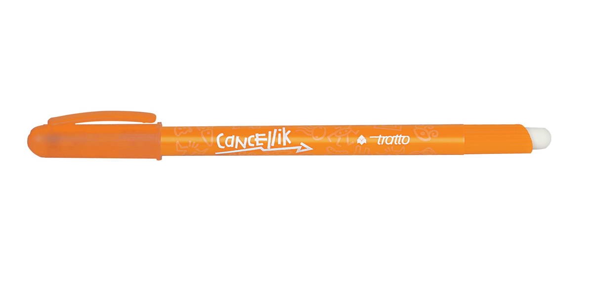 TRATTO CANCELLIK Penna Sfera Cancellabile Arancio 1,0mm con Gomma Incorporata e Cappuccio Anti-soffocamento