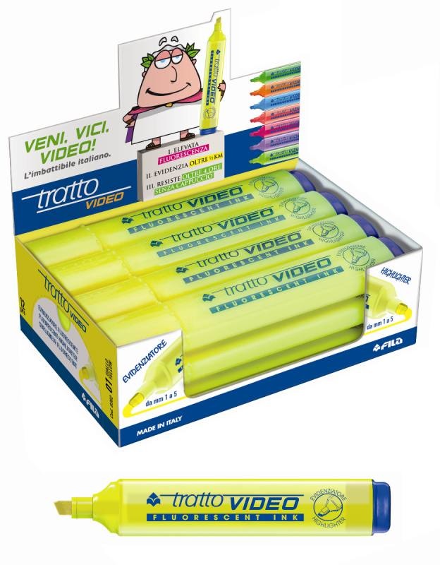 FILA Tratto Video Evidenziatore Giallo Punta a Scalpello 1-5 mm - Confezione da 12 Pezzi