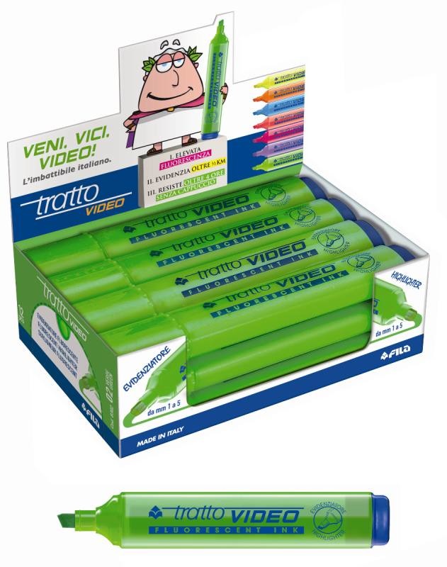 FILA Tratto Video Evidenziatore Verde Punta a Scalpello 1-5 mm - Confezione da 12 Pezzi