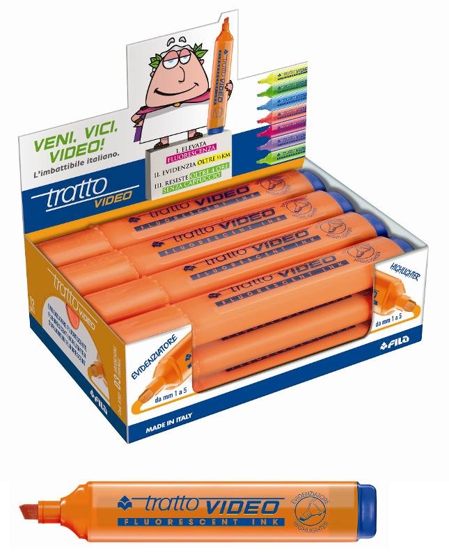 Fila Evidenziatore Tratto Video Arancione Punta A Scalpello 1-5 mm - Confezione Da 12 Pezzi