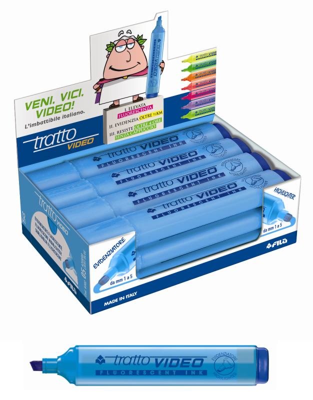 Fila Evidenziatore Tratto Video Azzurro Punta a Scalpello 1-5 mm - Confezione da 12 Pezzi