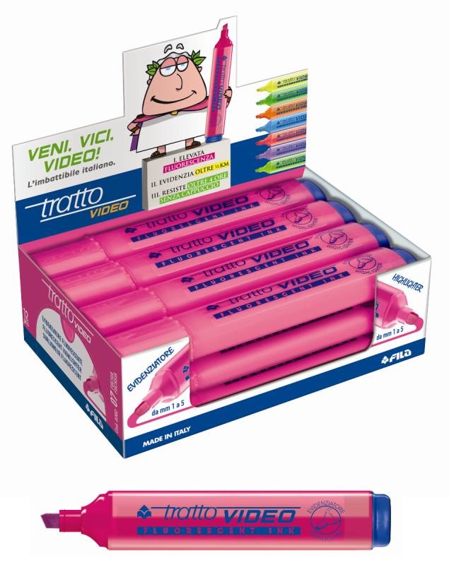 FILA Tratto Video Evidenziatore Fucsia Punta a Scalpello 1-5 mm - Confezione da 12 Pezzi