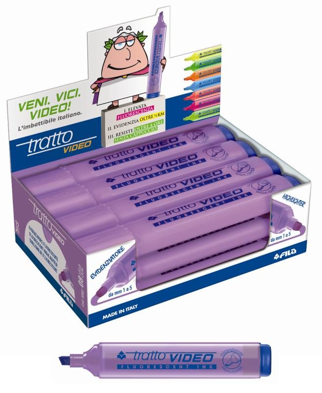 FILA Evidenziatore Tratto Video Punta a Scalpello 1-5 mm Lilla - Inchiostro Universale a Base d'Acqua - Confezione da 12 Pezzi