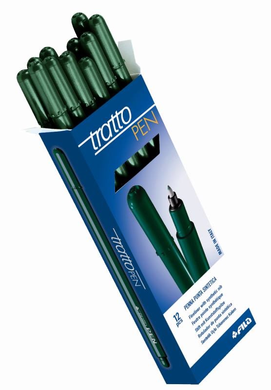 FILA Tratto Pen Fineliner Verde - Punta Sintetica 0,5 mm - Inchiostro a Base d'Acqua - Confezione da 12 Pezzi