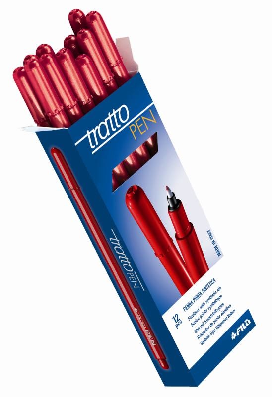 FILA Tratto Pen Metal Look Rosso - Punta Sintetica Indeforabile 0,5 mm - Confezione da 12 Pezzi