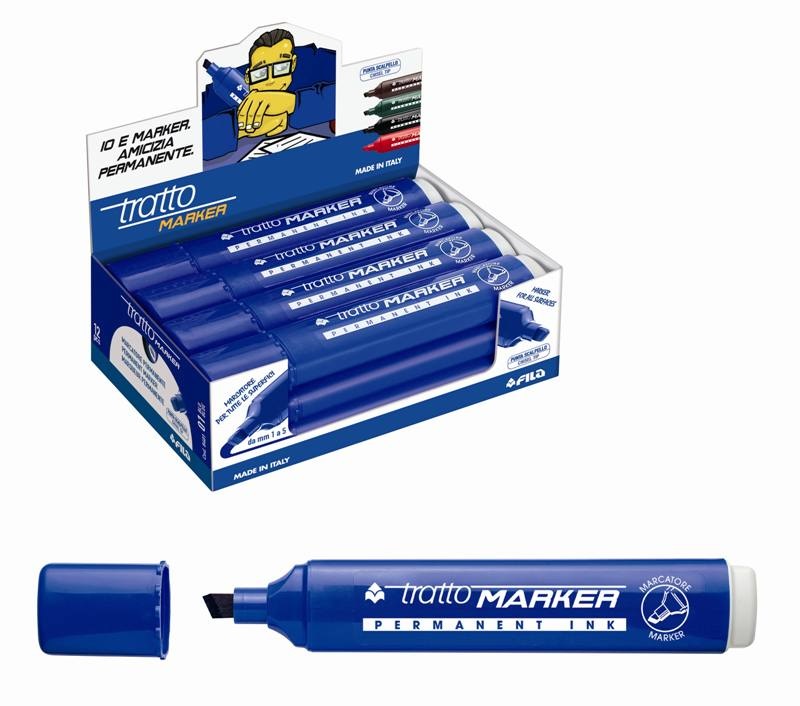 F.I.L.A. Tratto Marker Blu - Marcatore Permanente con Punta a Scalpello 1-5 mm - Disponibile in Confezione da 1 o 12 Pezzi