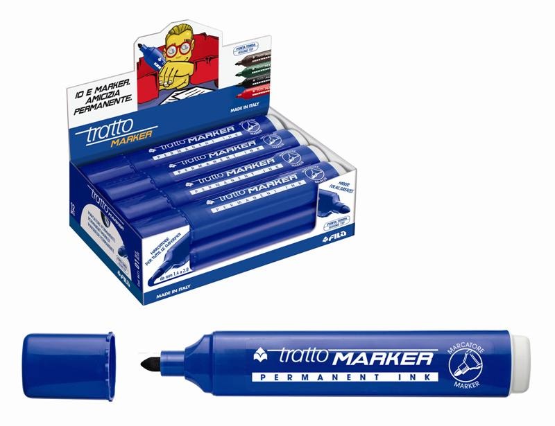 FILA TRATTO Marker Marcatore Permanente Punta Tonda 4,7 mm Blu - Confezione da 12 Pezzi