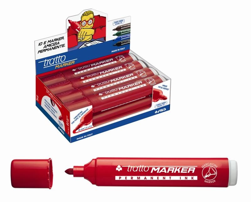 FILA TRATTO Marker Marcatore Permanente Rosso a Punta Tonda 4,7 mm - Confezione da 12 Pezzi