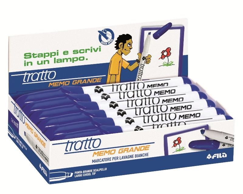 Tratto Pennarello a Secco Memo Blu Punta Scalpello 6,5 mm - Inchiostro Cancellabile a Secco - Confezione da 12 Pezzi