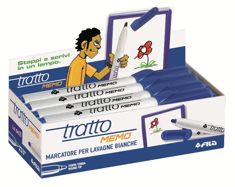 FILA Marcatore Tratto Memo Punta Tonda Cancellabile a Secco per Lavagne Bianche Colore Blu - 12 Pezzi - Made in Italy