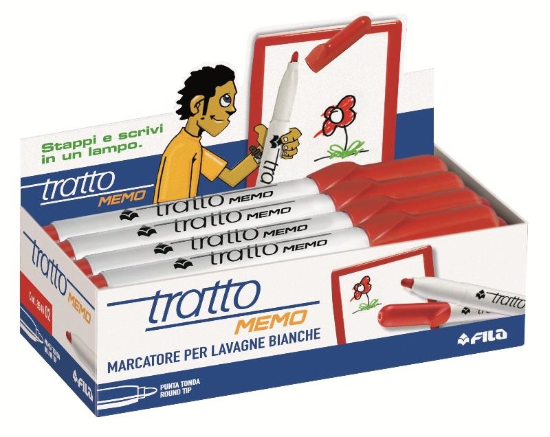 FILA Marcatore Tratto Memo Punta Tonda Cancellabile a Secco per Lavagne Bianche Colore Rosso - Confezione da 12 Pezzi